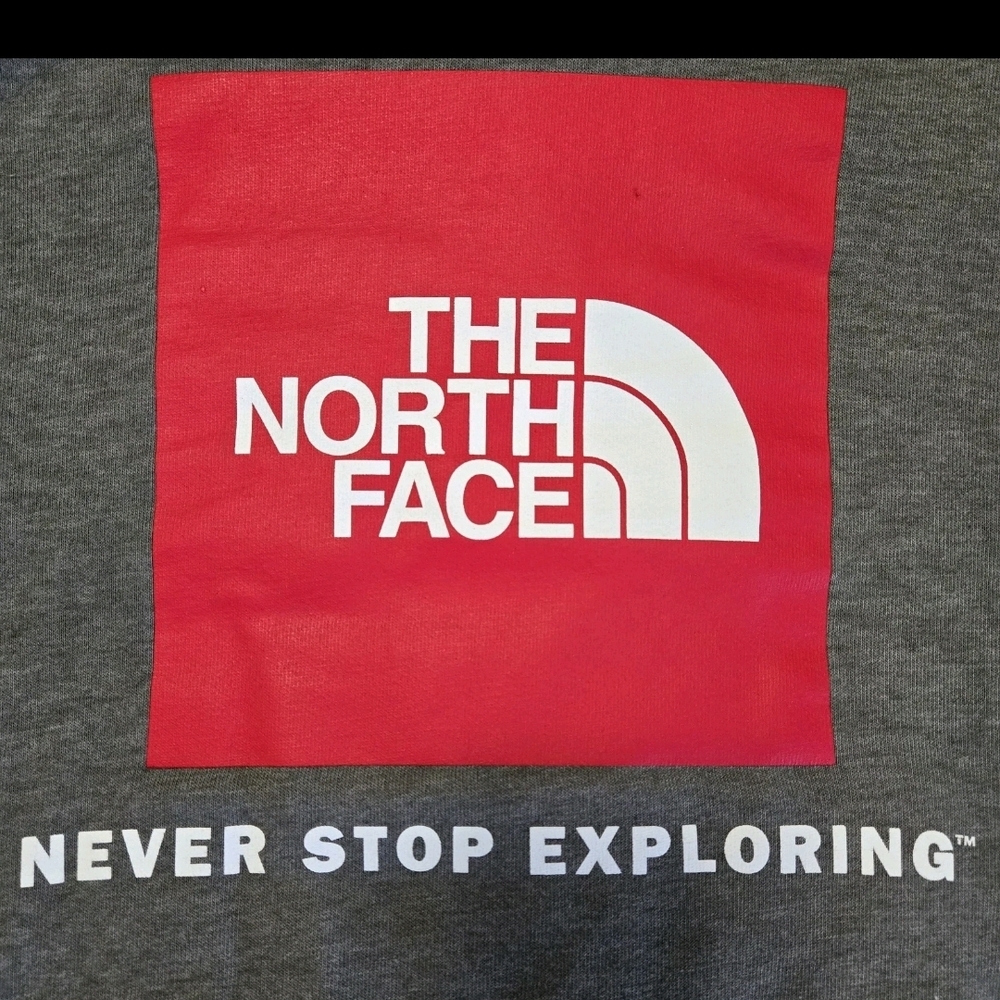The North Face Gray Box Logo Hoodie "Never Stop Exploring" Pullover Medium EUC